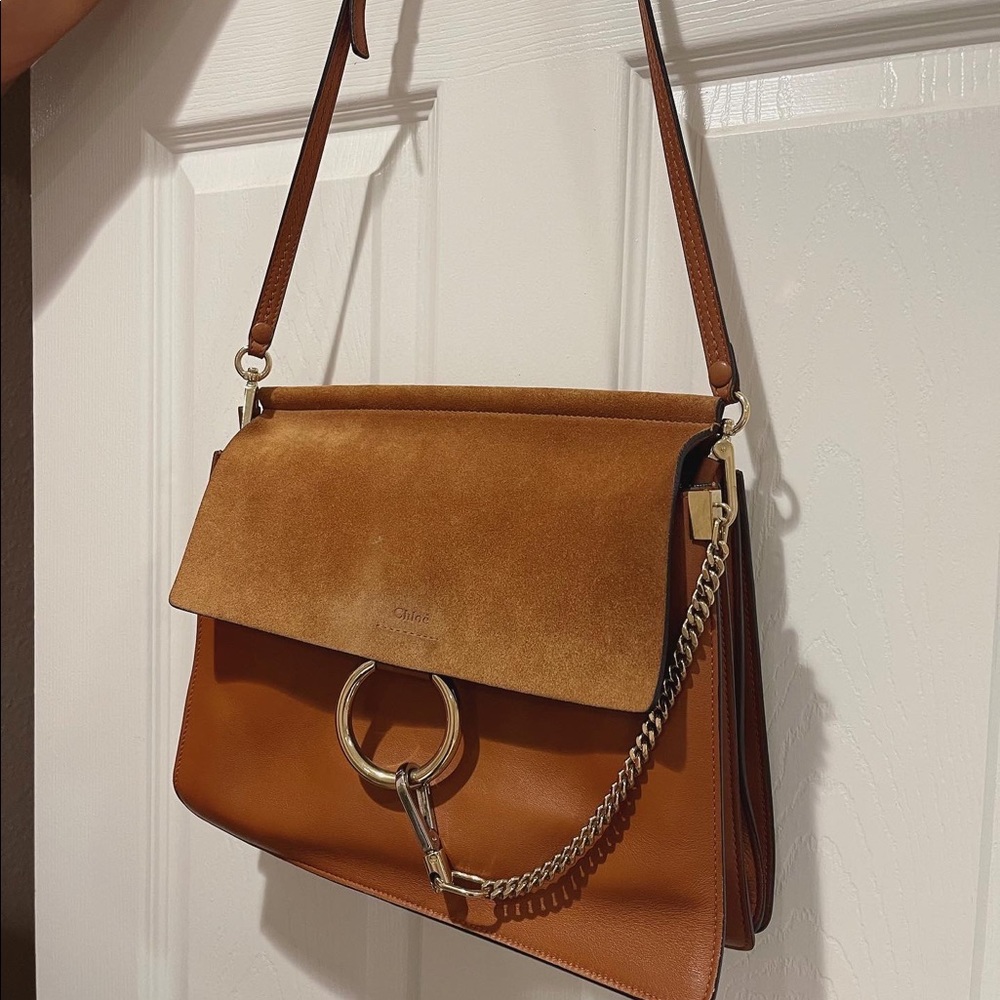 Authentic Chloe Suede Calfskin Medium Faye Shoulder Bag in Excellent Condition